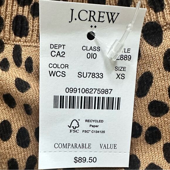 J Crew Cheetah Teddie Sweater AZ889 NWT Tan Black 2023 Size XS Animal Print - Picture 9 of 14
